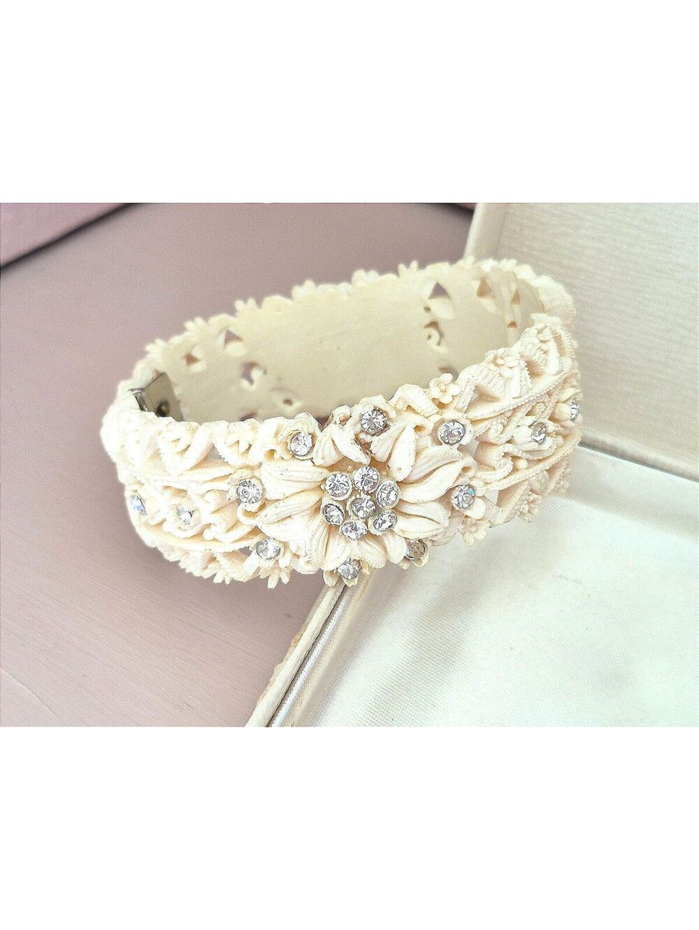 Vintage Wedding Cake Ivory Celluloid Clamper Bracelet